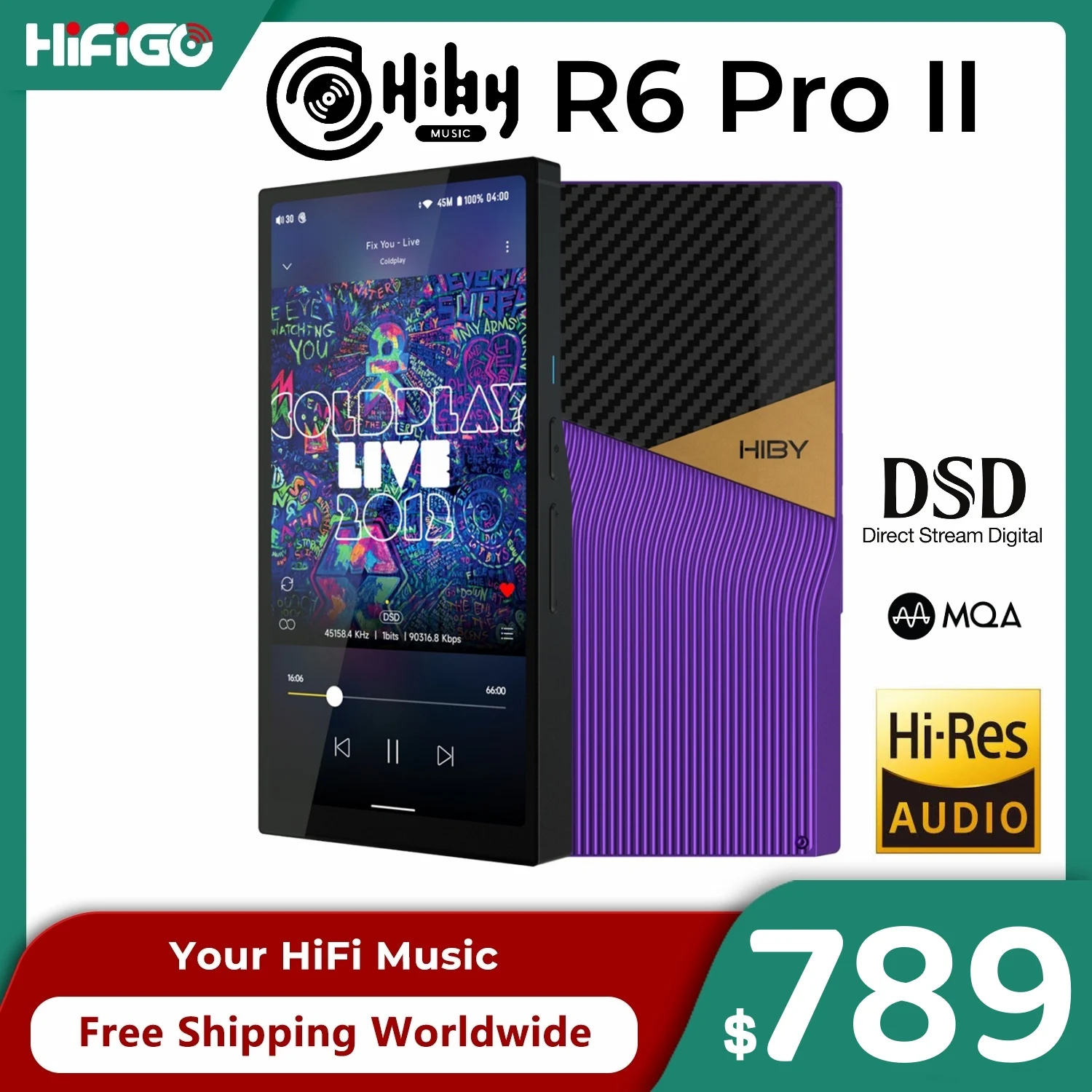 HiBy R6 Pro II / R6 Pro2 1080P HD MP3 Music Player Lossless HiFi WIFI Bluetooth Streaming Media Walkman USB DAC 16x MQA DSD1024