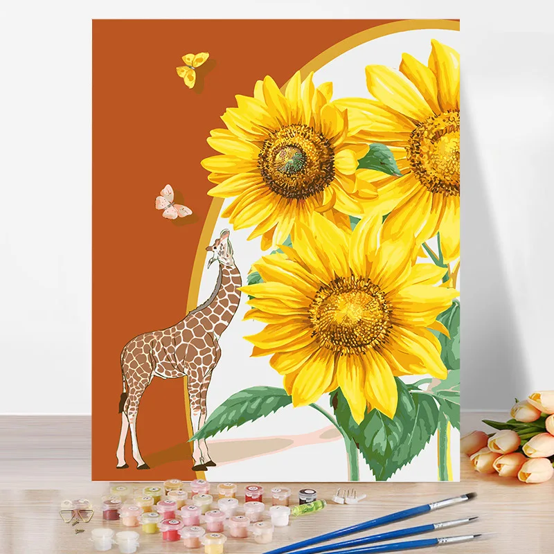 

Sunflowers Paint by Number for Adults, DIY Painting Kits for Beginner Kids, Acrylic Oil Paintings Home Decor
