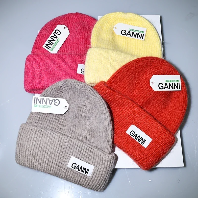 

Однотонная утолщенная вязаная шапка 2023, мягкая Шапка-бини из натурального кроличьего меха тройного сложения, Женская осенне-зимняя уличная спортивная теплая шапка