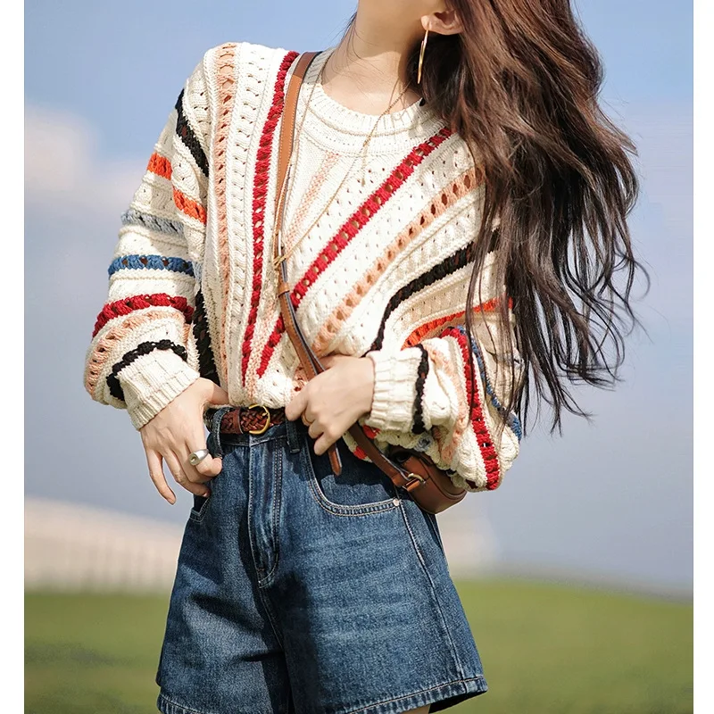 

Rainbow Sweater Private Clothes Embossed Weaving Special Design Student Distinctive