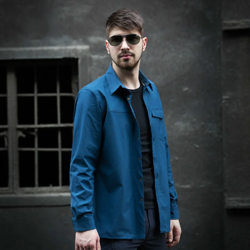 

Men Summer Thin Quick Dry Long Sleeve Shirt Outdoor Climbing Training Hiking Breathable Stretch Military Fans Tactical Shirt