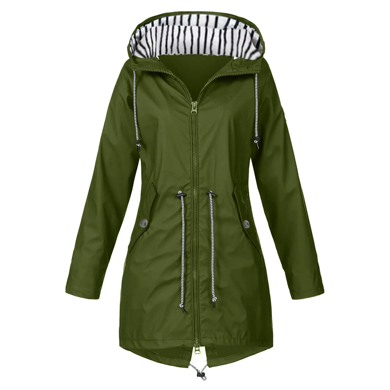 

Женская зеленая ветровка с капюшоном, легкий дождевик, куртка с длинным рукавом, пальто на молнии, куртка с карманами от дождя на шнурке для дам
