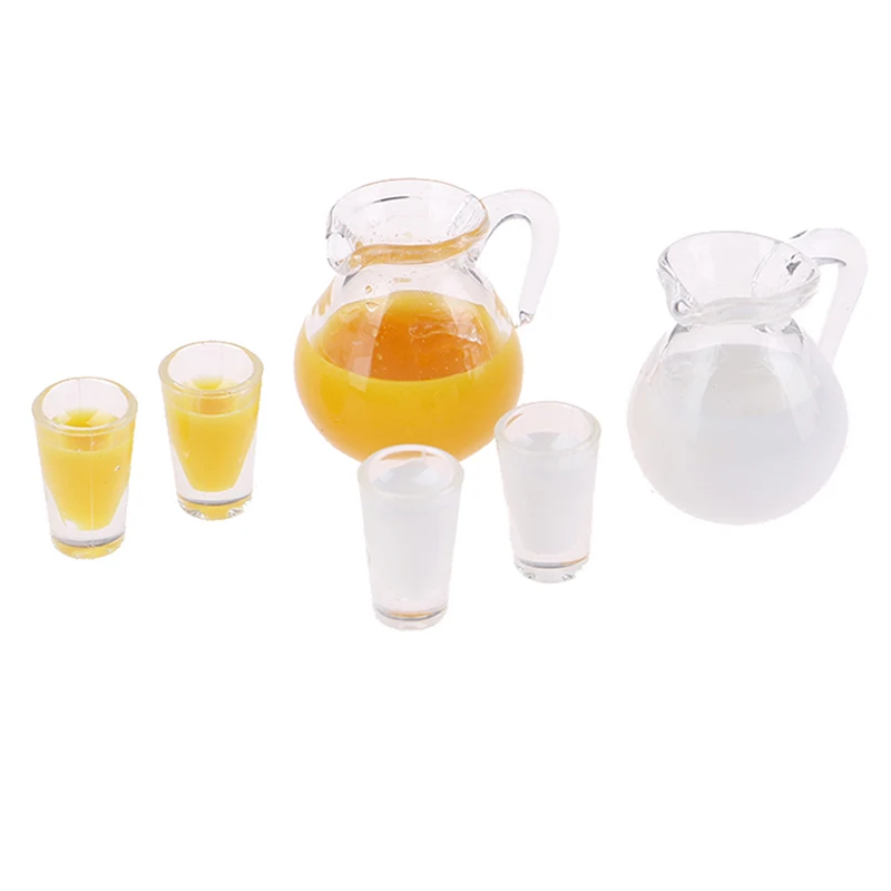 

1/12 Миниатюрные аксессуары для кукольного домика, мини кувшин для сока, Набор чашек, модель напитка с молоком, игрушки для украшения кукольно...