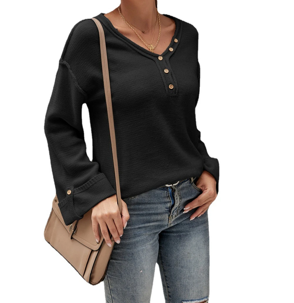 

2022 Winter New Fashion Casual Solid Color Pullover V-neck Knitted Sweater Women's Clothing