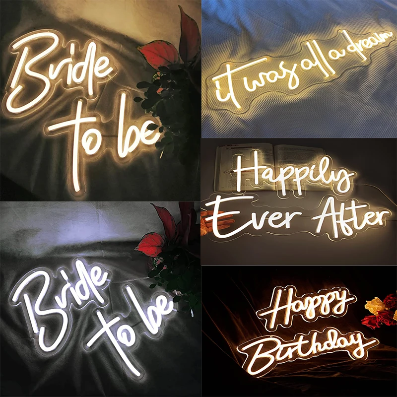 

New letter Led Neon Sign Flex Happy Birthday Bride to Be Led Neon Light Sign for Wedding Party Bar Indoor Outdoor Decorative