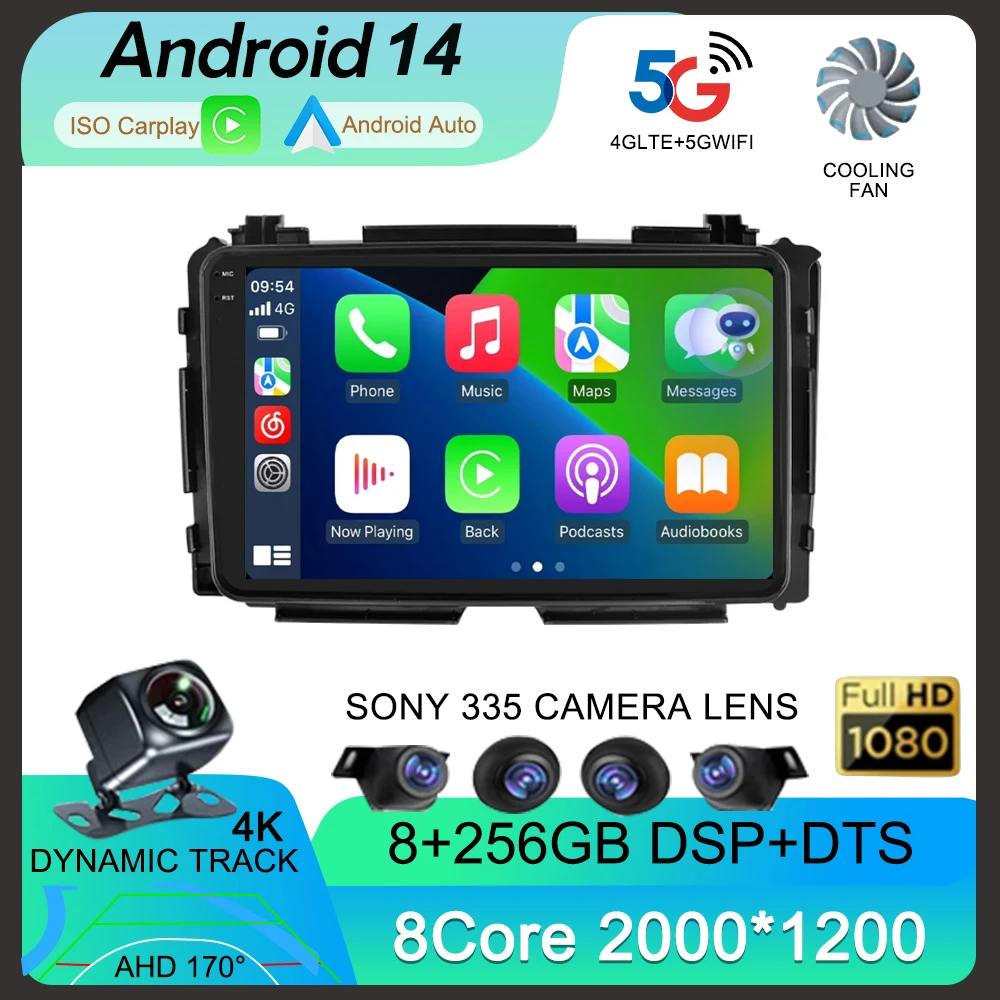 Android14 Carplay Auto для Honda Vezel HR - V HRV XRV 2013 2014 2015 2016 2019 мультимедийный автомобильный