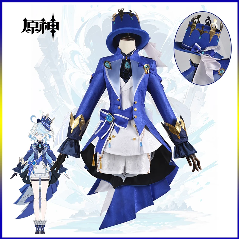 

Game Genshin Impact Cosplay Focalors Costume Toy Kawaii Fontaine Water God Wig With Hat Outfits Suit Uniform Navidad Gift