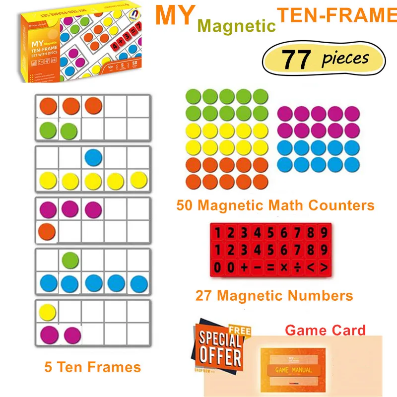 

Magnetic Ten Frames Set Math Manipulative for Elementary Classroom & Kindergarten Magnetic Math Counters for Kids Math Games