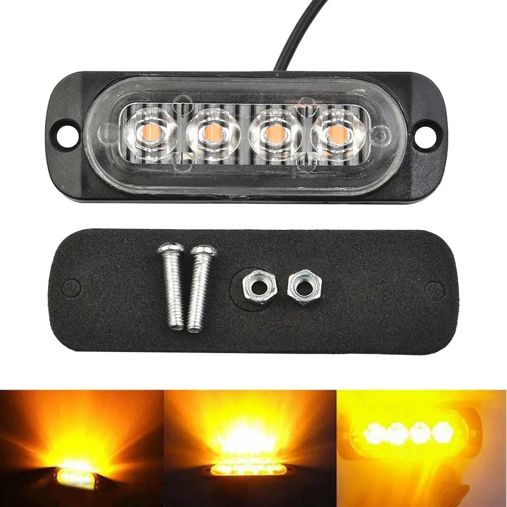 

12-24V Car Warning-Light 12W 4LED Amber Yellow Truck Van Driving Fog Off-Road Boat Light Car Grill Breakdown Urgent Light