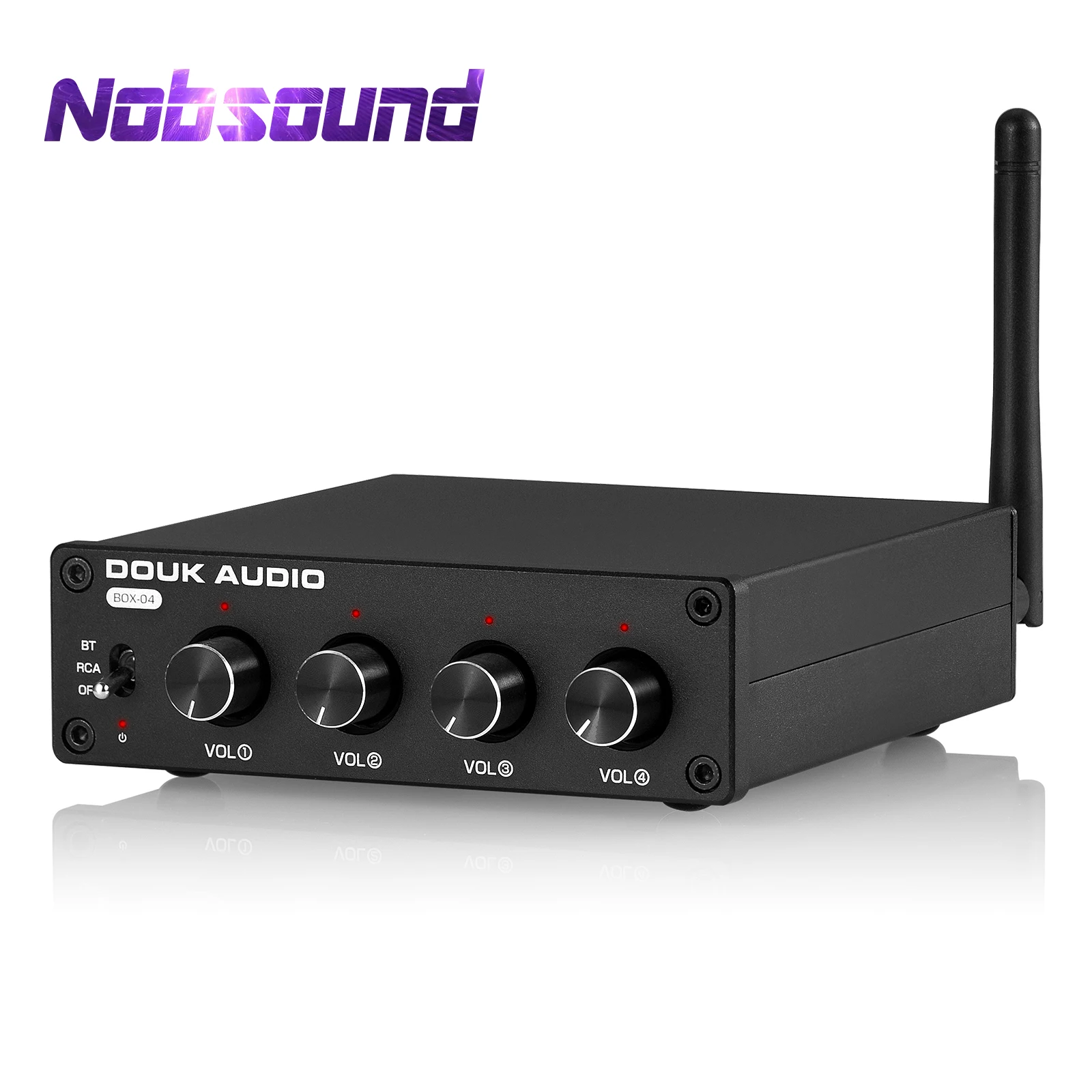 Nobsound Mini Bluetooth 5.0 Stereo Preamp Receiver 4-way RCA Audio Splitter / Switcher Box Selector APTX-HD