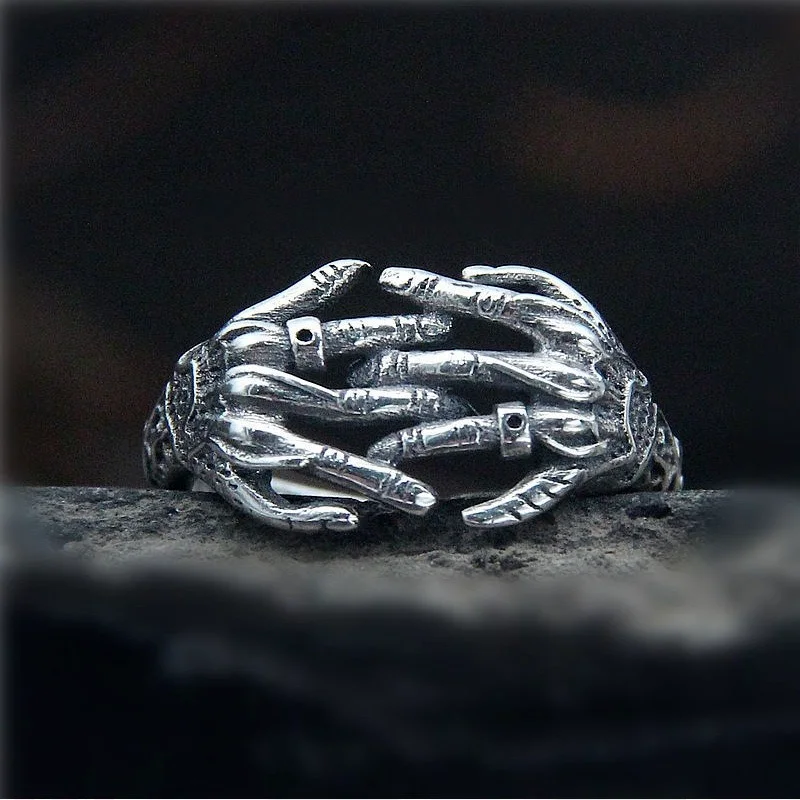 

Antique Silver Hand Finger Ring Ladies Jewelry Open Nail Ring Punk Retro Skull Ghost Hand Men's Ring Wholesale