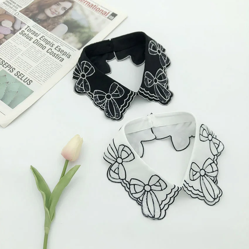 

Women Black White Detachable Collar Ladies Fake Collar Neckwear Tie White False Collar Girls Shirt Nep Blouse Kraagie Faux Col