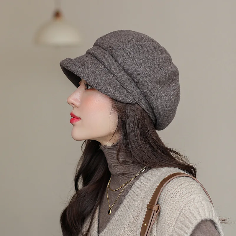 

Octagonal Hat for Women Cotton Polyester Material Solid Color Retro Curled Short Brim Dome Simple and Elegant Beret Women's Hat