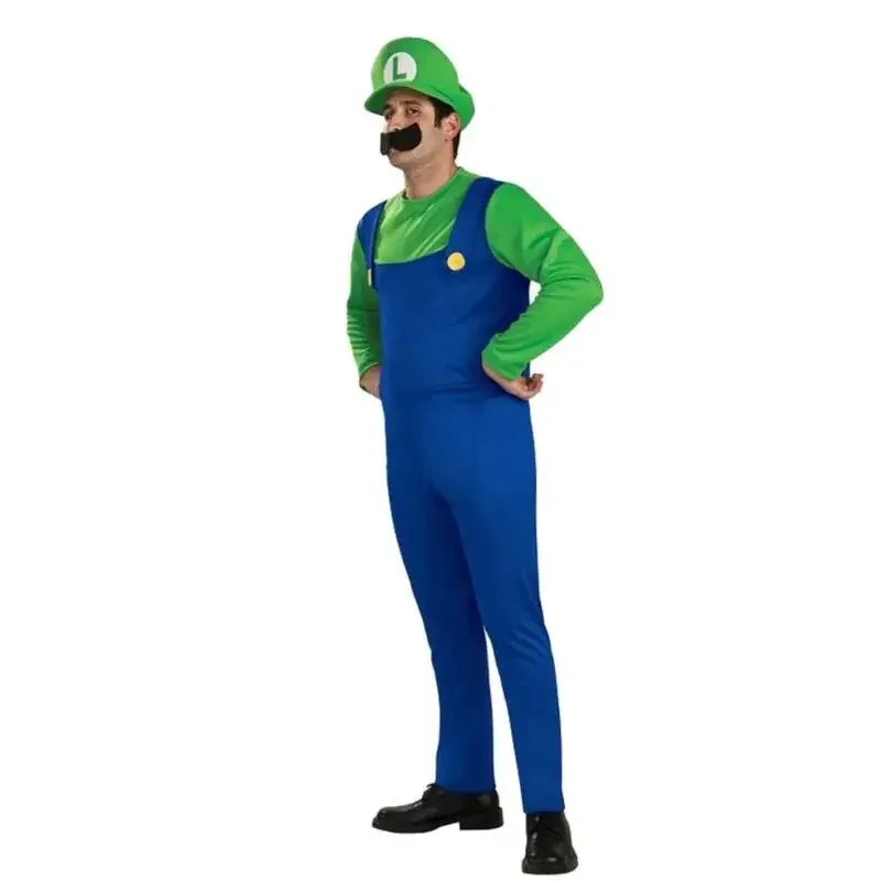 Фото Аниме Super Luigi Brothers Косплей для взрослых мужчин и женщин костюм на Хэллоуин комбинезон со шляпой перчатки с усами №2