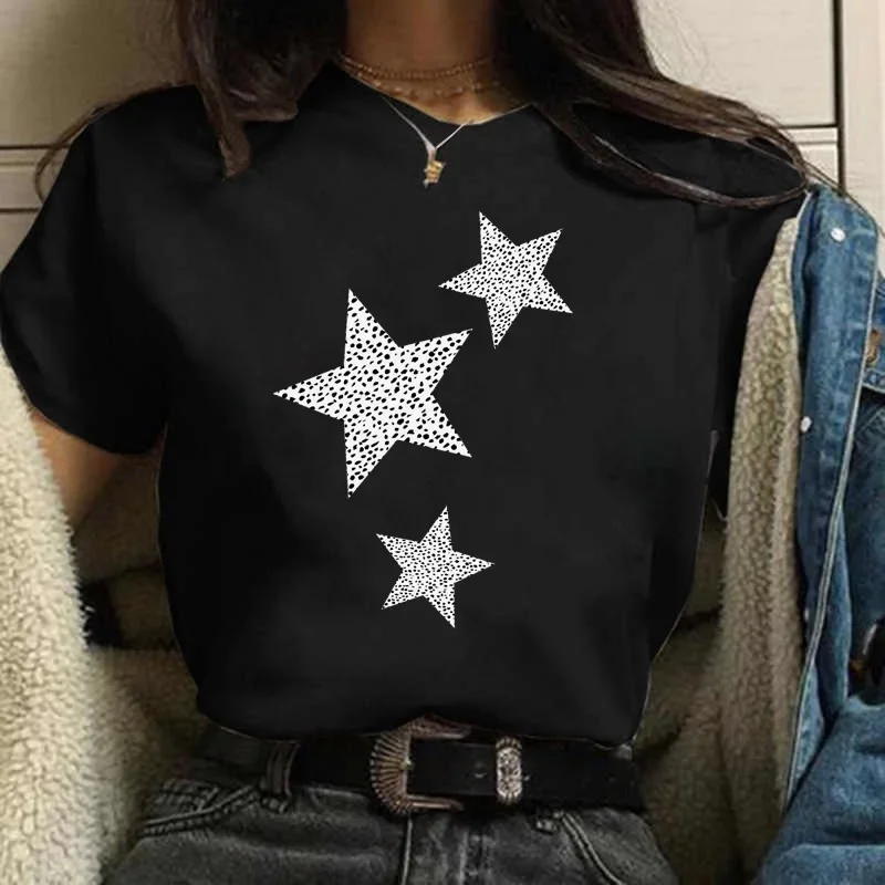 Женские футболки с мультяшным графическим принтом звезд стильные повседневные