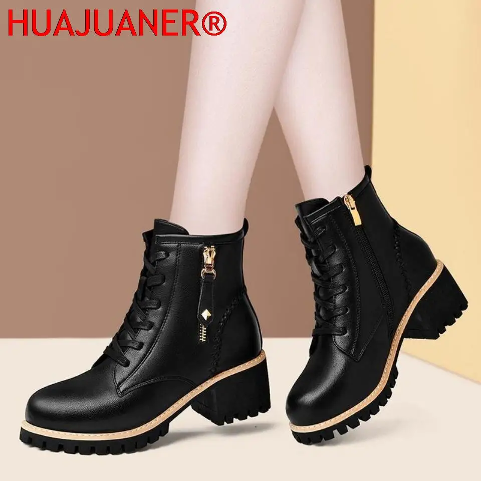 

Women Shoes Boots Ankle 2022 Autumn British Wind Genuine Leather Thick With Fur Ladies Short Boots Motorcycle Martin
