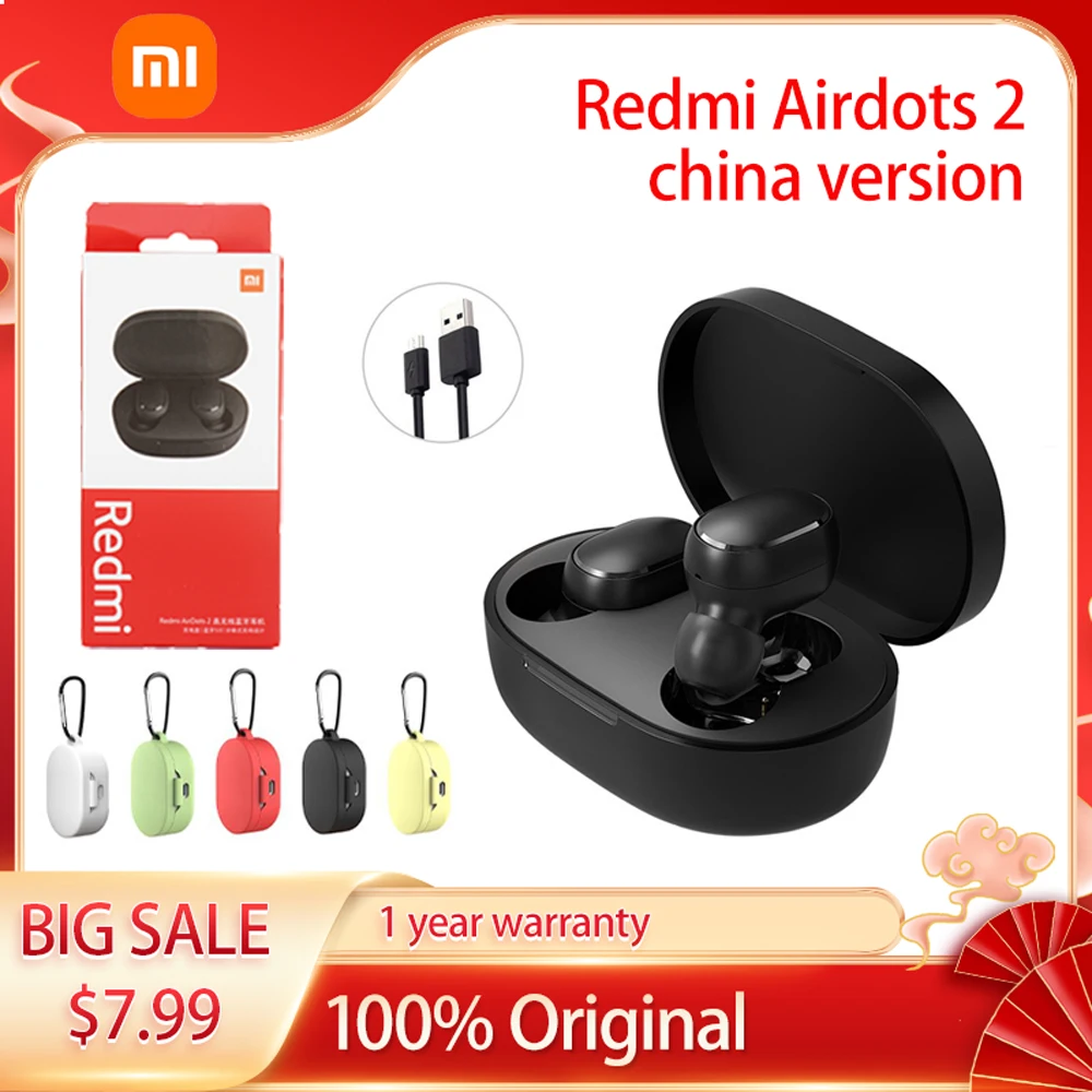 Hot 2021 Xiaomi Redmi Airdots 2 TWS Earphone Wireless bluetooth 5.0 Earphone Stereo Noise Reduction Mic Voice Control with USB