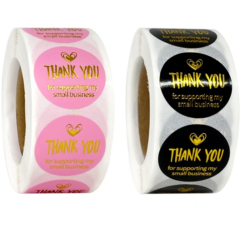 

500 шт., наклейки из розовой фольги «Thank You»