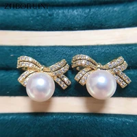 zhboruini new 14k gold gilled pearl earrings for women trendy bow stud earring real natural freshwater pearl wedding jewelry