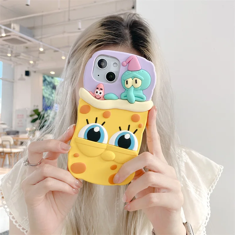 

Cartoon Kawaii Stereo Spongebob Iphone11 Case Silicone Suitable for Iphone13Promax Cute Squidward Anti-Fall