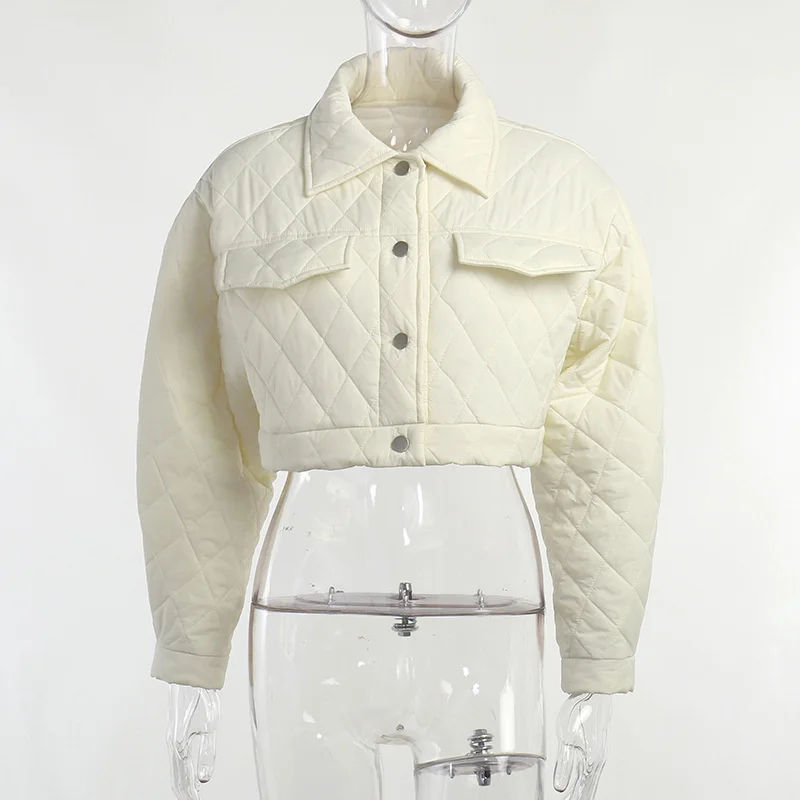 Breasted Lapel Long Sleeve Cotton Jacket Top Women's Diamond Lattice Casual Solid Color Skirt