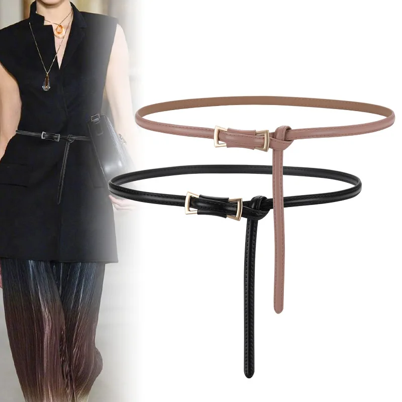 

2022 New Leather Belt Women's Decoration Fashion Korean Knotting Thin Belt Women's Versatile Dress Cowhide Waist Chain