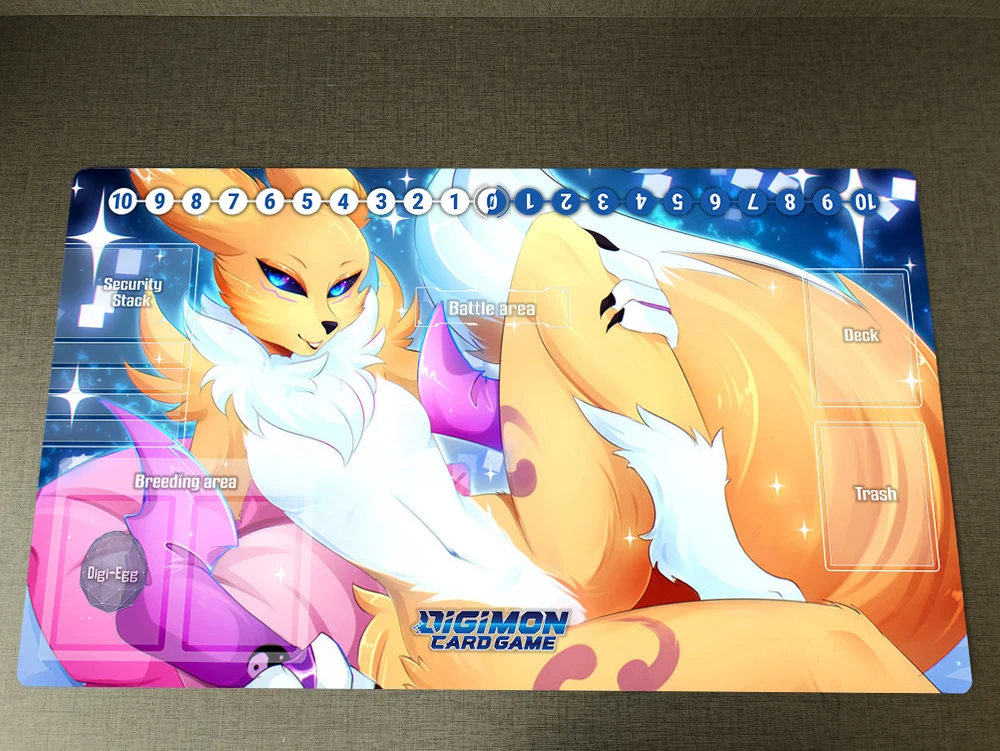

Digimon Playmat Renamon CCG DTCG TCG Mat Anime Trading Card Game Mat Zones & Free Bag Anti-slip Desk Mat Pad Mousepad 60x35cm