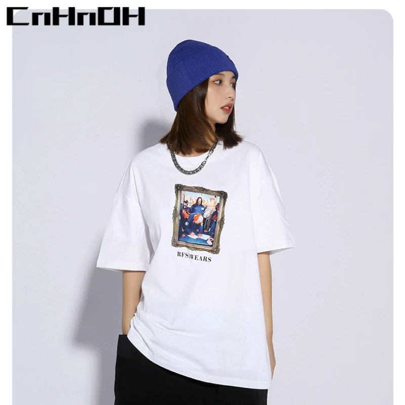 

CnHnOH Spring and Summer New Fashion Brand Street Loose Oil Painting Printing Men's Round Neck Short-sleeved T-shirt Pure Cotton