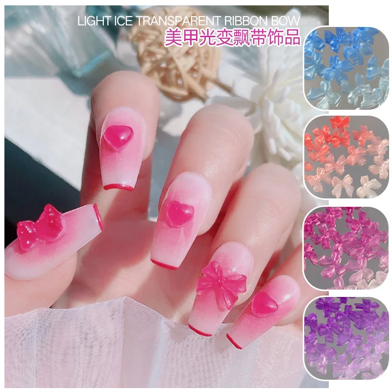 

100Pcs UV Sensitive Bow-Knot Nail Art Decoration 4Colors Light Color Change Rhinestone Gems Kawaii Resin Butterfly Parts 11mm#JD