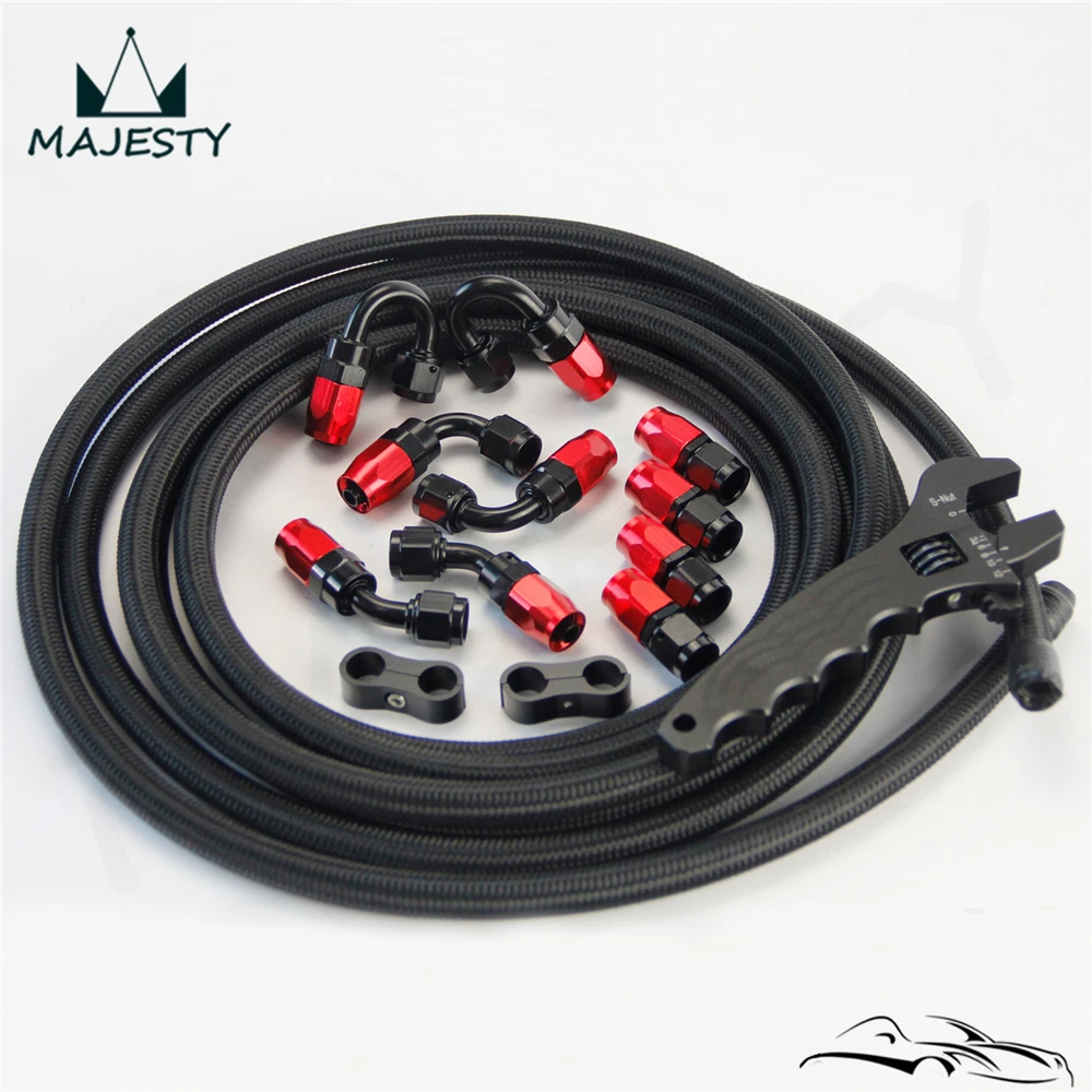 

AN4 STEEL/NYLON NBRAIDED OIL line hose Black+Fitting Adaptor+Wrench Tools Spanner kit