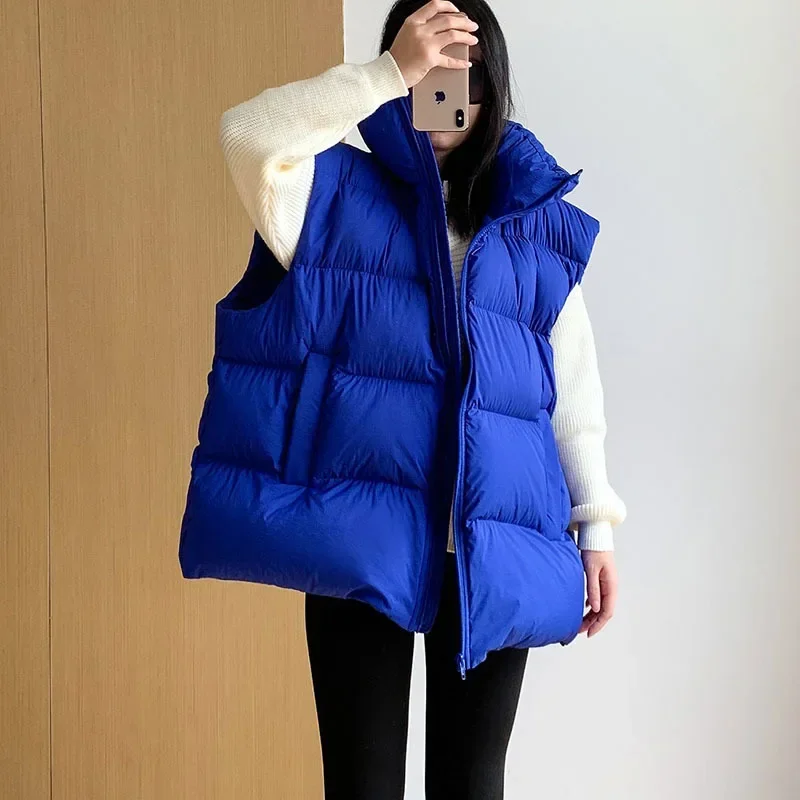 

Fashion 2023 Autumn Winter Oversize 90% White Duck Down Jacket Women Warm Sleeveless Vest Female Stand Collar Puffer Waistcoat