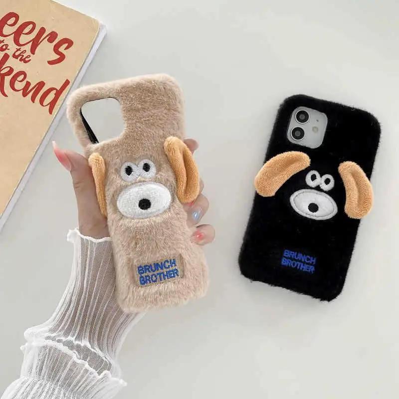 

Autumn Winter Cute Girl Cartoon Plush Big Ears Dog Phone Case For IPhone8 7 11 12 13 Pro Max X XS XR Plus SE2 SE3 7Plus MINI