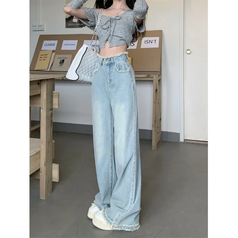 

Джинсы женские рваные с завышенной талией, модные прямые универсальные брюки из денима в Корейском стиле, Повседневная Уличная одежда в полную длину, лето