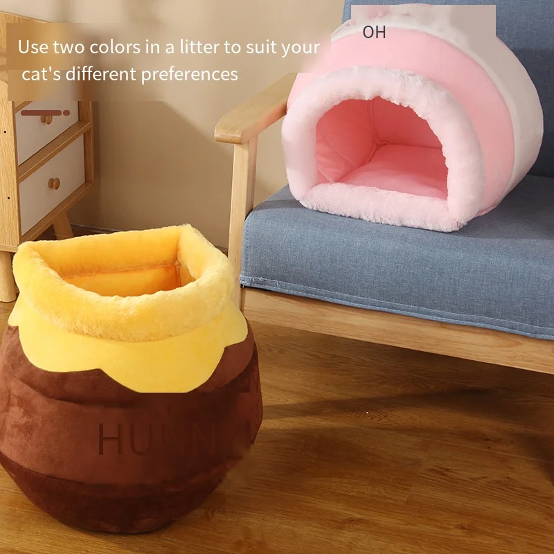 

Casa Gatos Cat Accessories Cat Bed House Pet Accessories Four Seasons Plush Mat Cats Cushion Basket Honey Jar Shape Pets Product