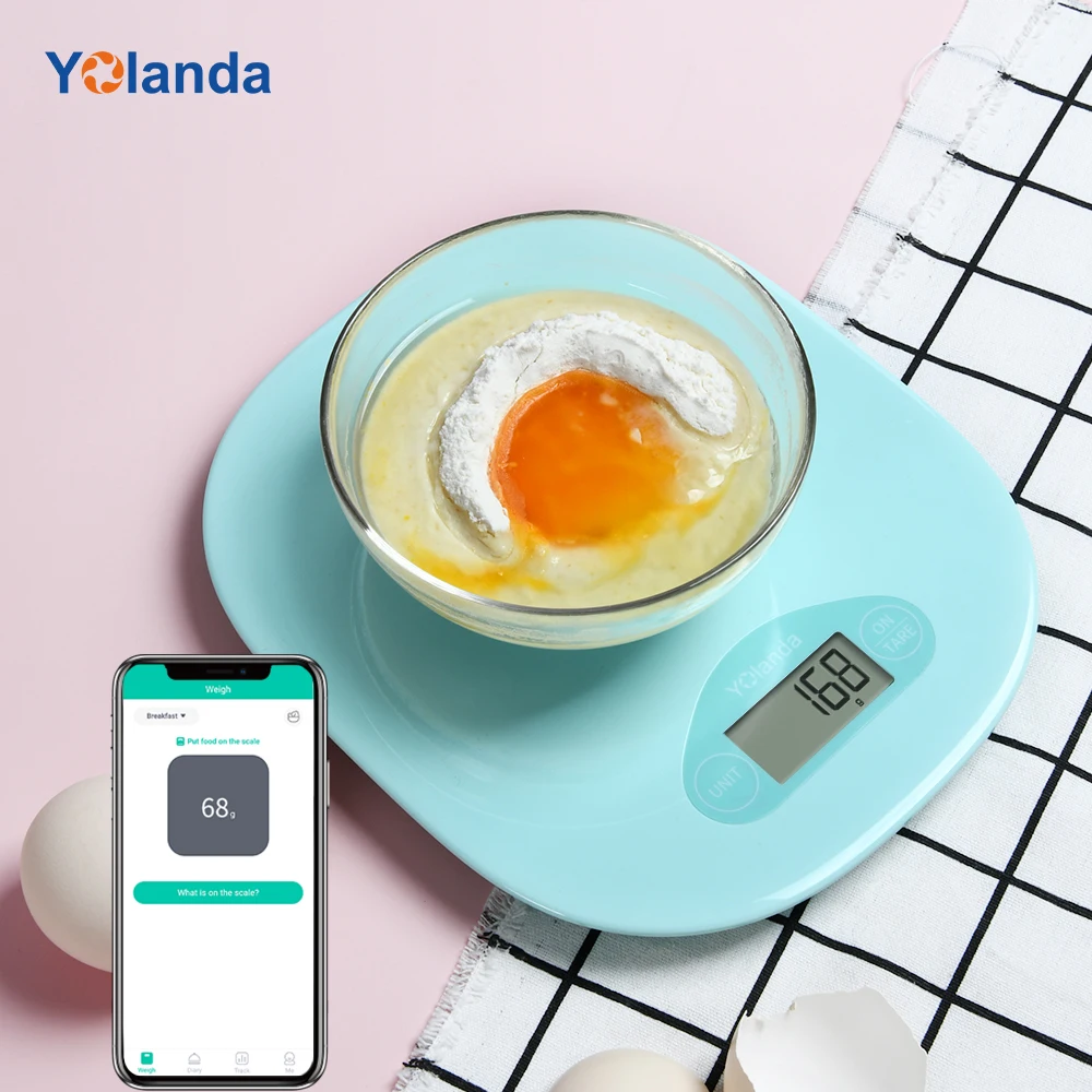 

Yolanda Smart Kitchen Weight Scale Food Weighing Measurement 5kg Nutrition Scale Bluetooth APP Weighing Record Diary Tracking