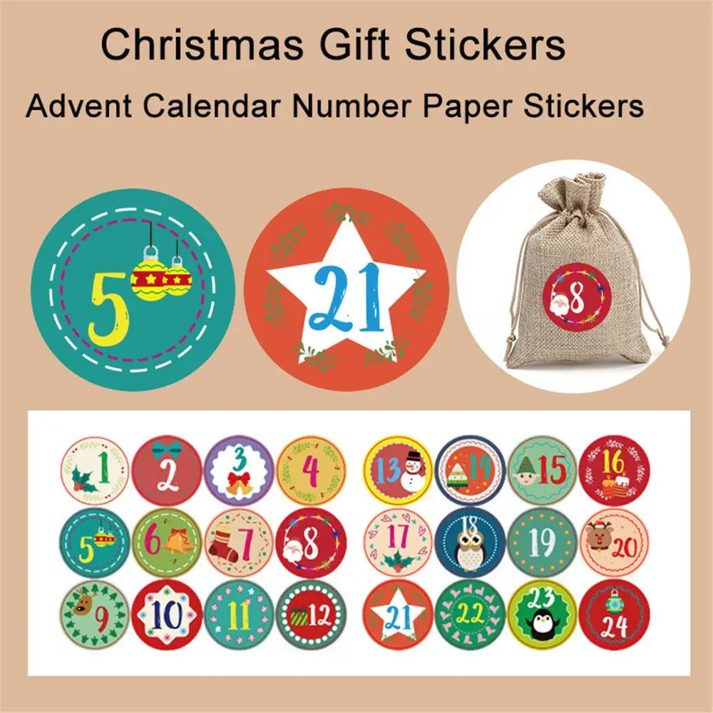 

1Sheet Merry Christmas Gift Stickers Advent Calendar Number Paper Stickers Multi-Function DIY Gift Packaging Labels Decor Supply