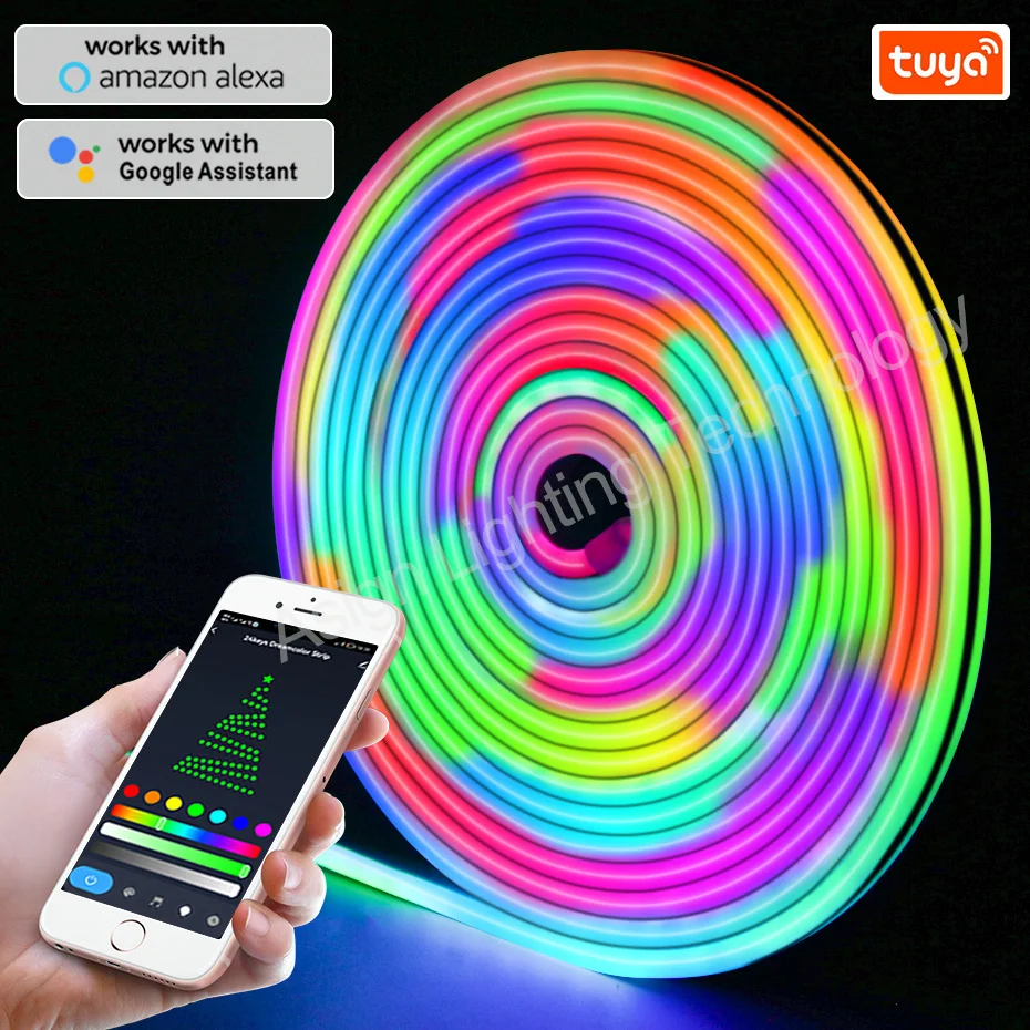 

Dreamcolor Tuya Wifi LED Neon Strip Light 12V RGBIC Flexible Ribbon IP67 Waterproof RGB Tape Dimmable Lamp For Home Decoration