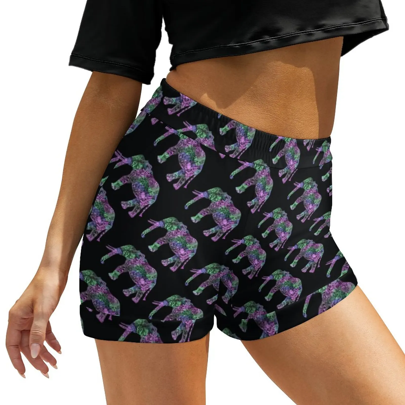 Neon Elephant Shorts Colorful Tribal Print Oversize Streetwear Shorts Sexy Short Pants Female Graphic Bottoms