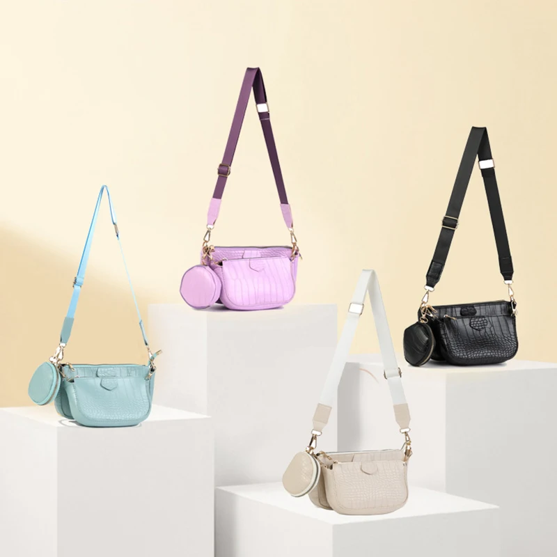 

3 In 1 Women's Crocodile pattern Messenger Bag 3pcs Fashion Casual Shoulder Bags Purse Clutch 2022 New Hot Sac Bolsa Feminina