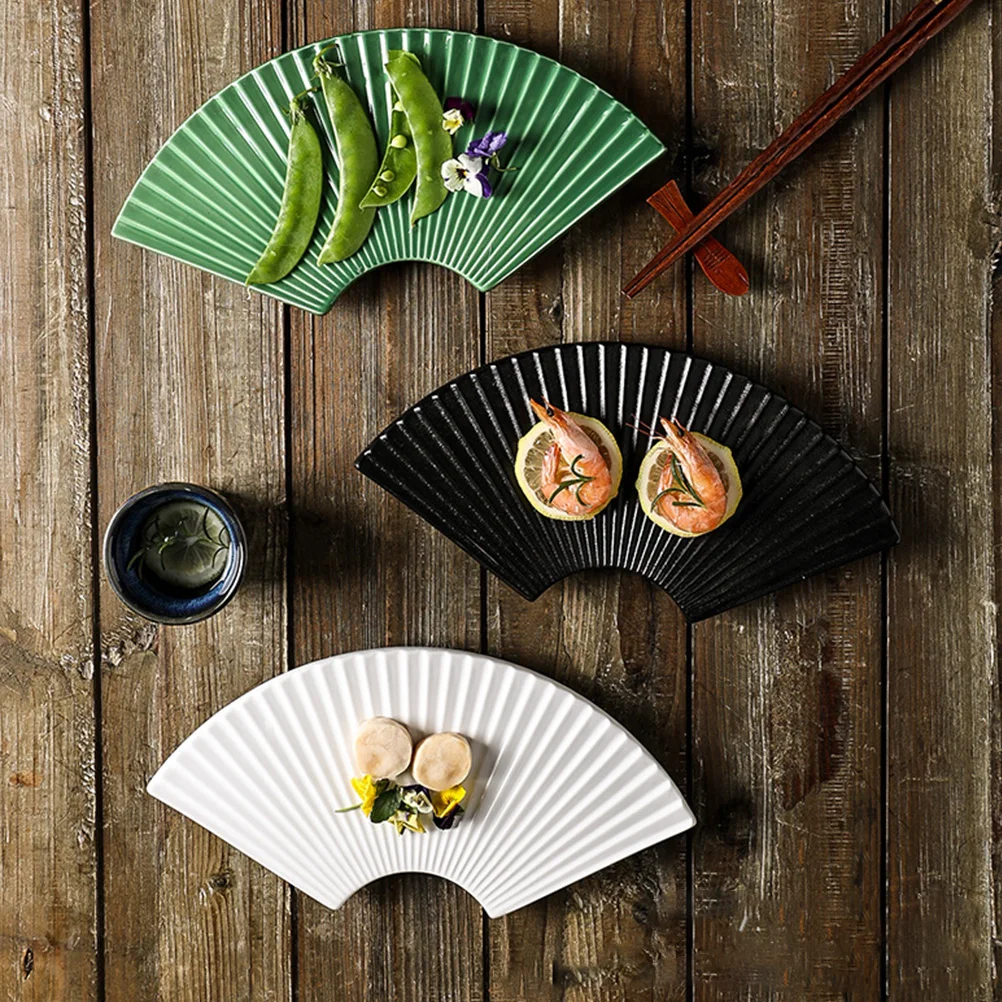 

11 Inch Ceramic Fan Shape Sushi Plate Japanese-Style Sushi Dessert Serving Dish INS Dumpling Plate Party Appetizer Display Tray