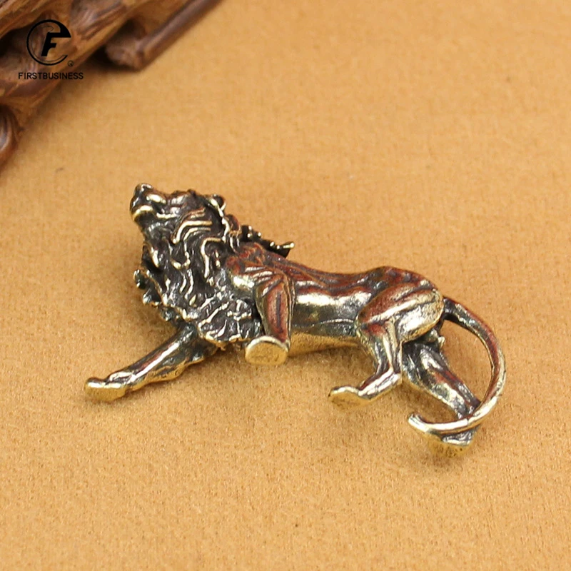 Фото Миниатюры Majestic King Lion из чистой меди, украшения для стола, винтажные латунные мини-статуи животных, домашний декор, украшения, ремесло №5