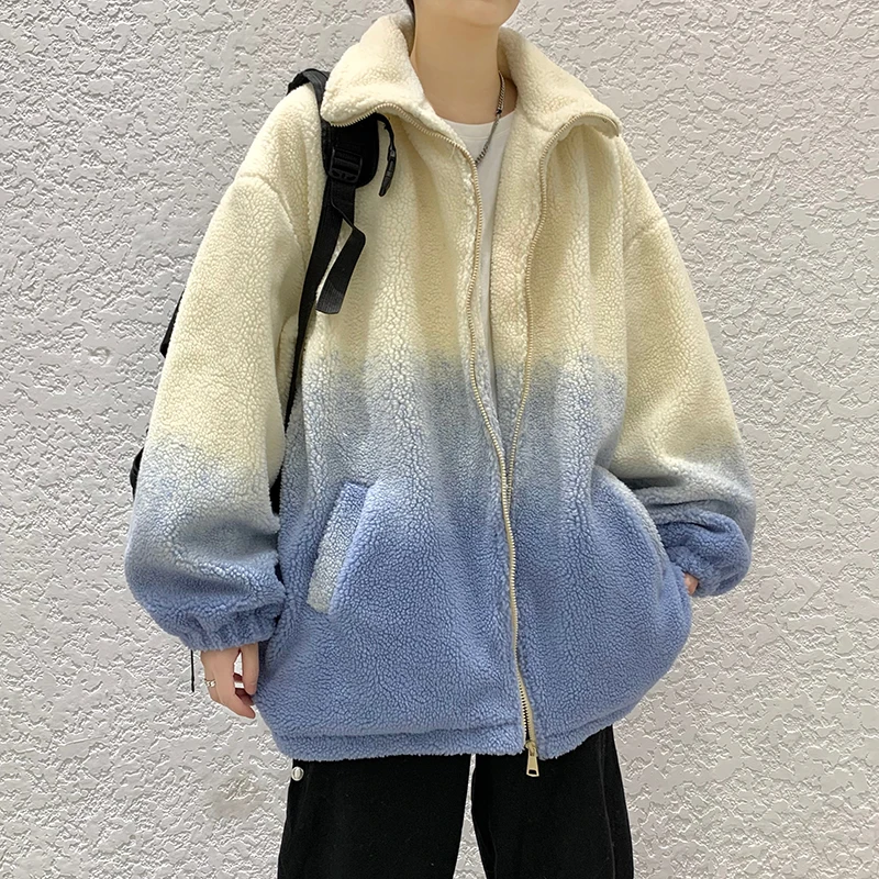 EOENKKY/Men Oversized Hoodie Lamb Wool Coat Men's Thick Winter Padded Jacket Casual New Korean Loose Warm Cotton Outerwear