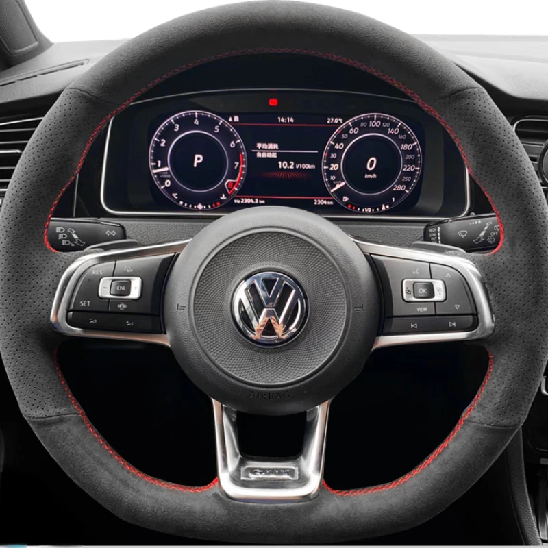 

For Volkswagen Passat Lavida Golf Lamando Magotan Sagitar CC Tiguan Private Custom Leather Suede Hand Sewn Steering Wheel Cover