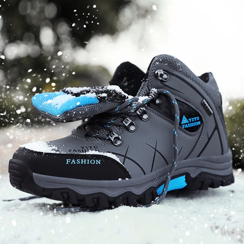 Winter Ankle Men Hiking Boots Rubber Outdoor Sport Boots With Fur Men Sneakers Non-slip Waterproof Snow Shoes Man