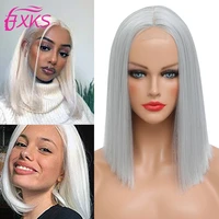 short silver synthetic lace bob wigs 14inch gold 99j brown long straight highlight hair part lace wigs for women 26inch fxks