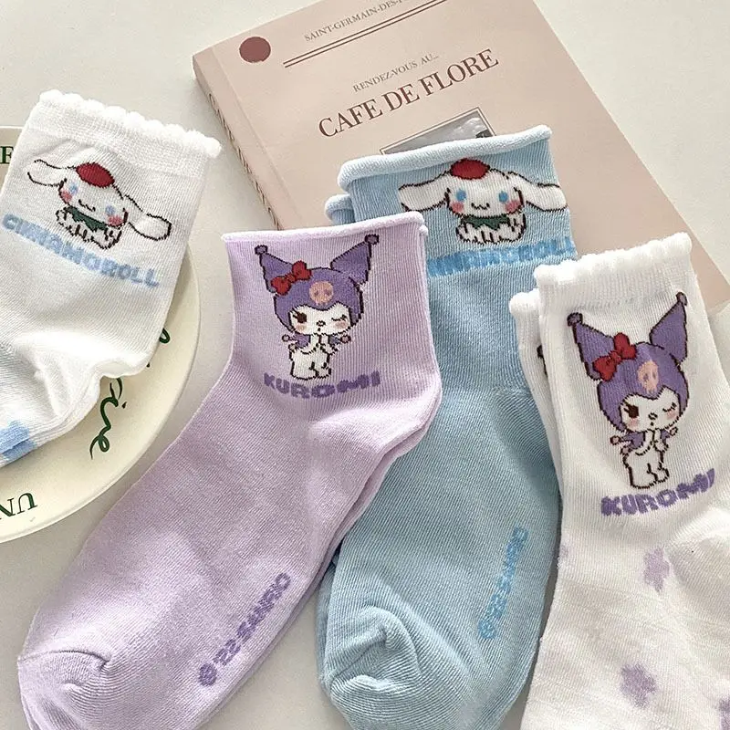 

Summer Kuromi Anime Kawaii Sanrio Girly Heart Socks Cute Sweet Cinnamoroll Cartoon Mid-Tube Socks Lovely Toys for Girls
