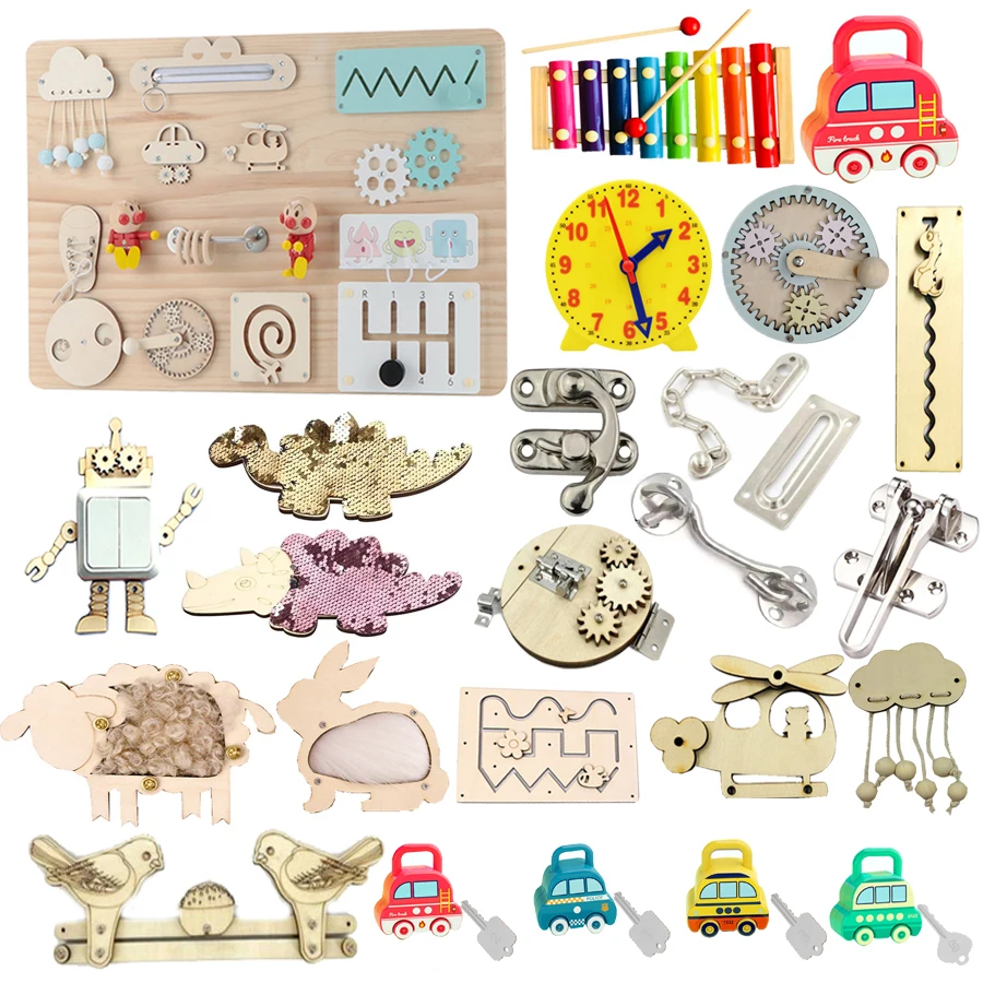 

Children Busy Board Kids Montessori Accessories Unlock Door Latch Toy Wooden DIY Material Early Education Skill Learning Toys