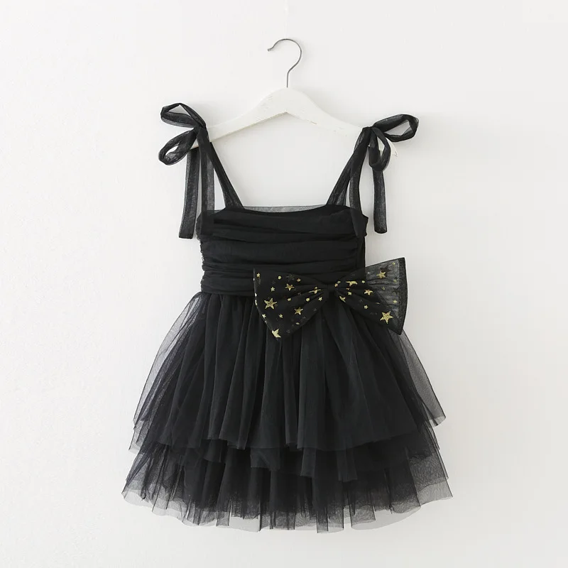 Lace Girls Sling Princess Dress 2022 Summer New Baby Tube Top Soft Mesh Dress Star Sequin Bow Lolita Dress for Birthday Party