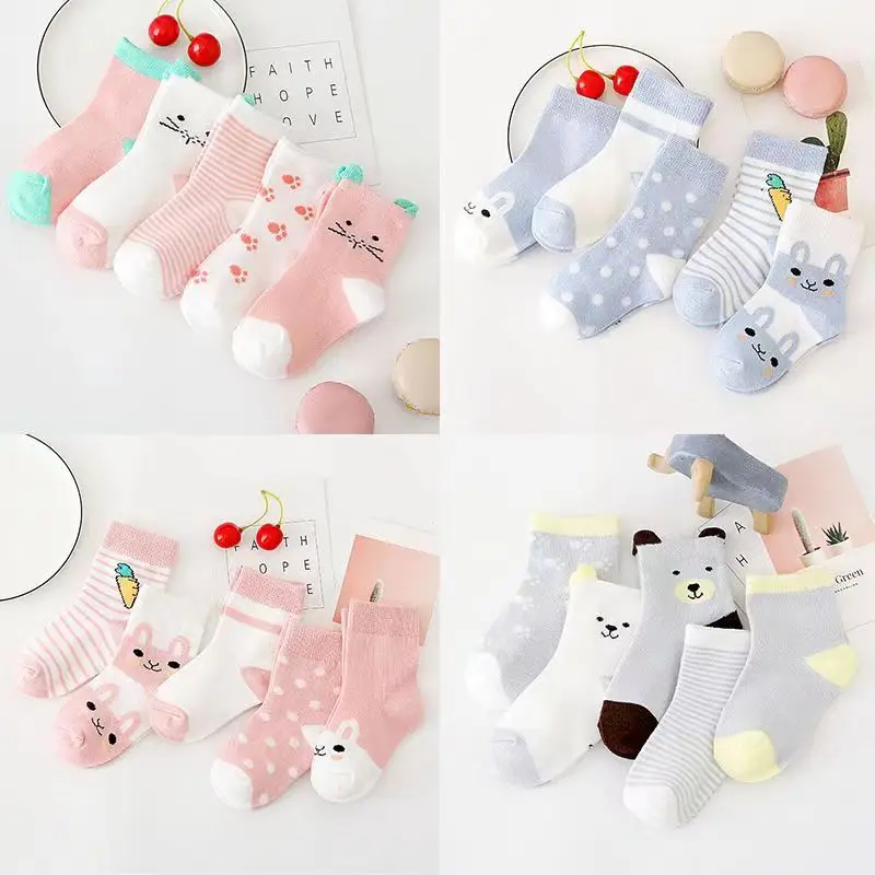 5Pairs Baby Socks Newborn Baby Boy Socks 0-1-3-8Y Kids Pure Cotton Animal Design Fadeless Soft Children's Socks for Girls