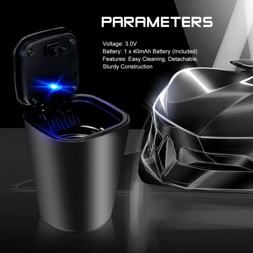 

Car Ashtray Detachable Lid Waterproof Flame-Retardant Smokeless Ashtray Mini Trash Can with LED Light for Car Cup Holder Home